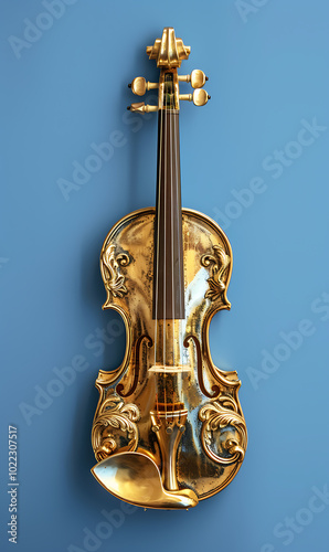 luxurious musical instrument, artistic golden instrument against a blue backdrop exudes elegance