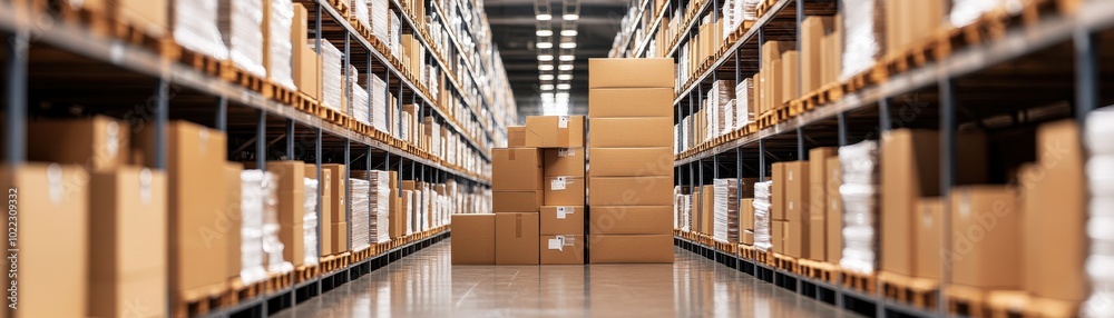 A vast warehouse filled with neatly stacked cardboard boxes, showcasing organized storage for efficient inventory management. A vast warehouse filled with neatly stacked cardboard boxes, showcasing organized storage for efficient inventory management.