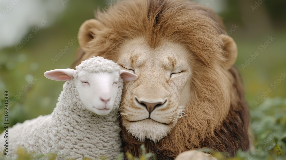 Peaceful Coexistence Lion and Lamb Harmony in Nature Peaceful Coexistence Lion and Lamb Harmony in Nature