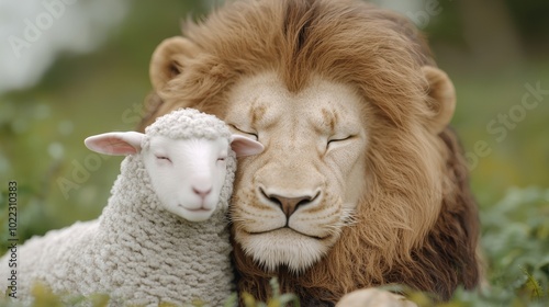 Peaceful Coexistence Lion and Lamb Harmony in Nature