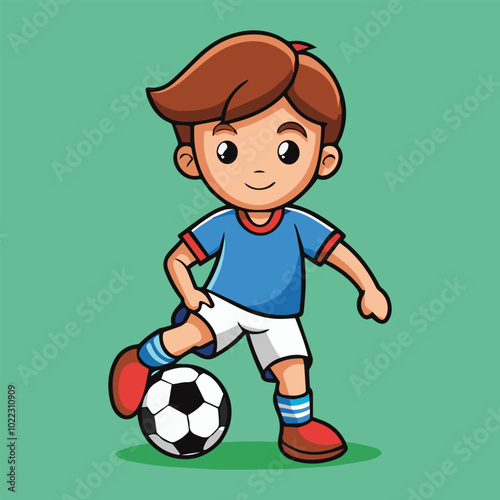 Cute Kid Playing Soccer Cartoon Vector Icon Illustration