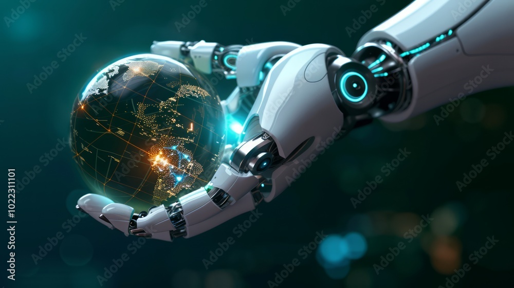 Robotic Hand Holding a Glowing Sphere Robotic Hand Holding a Glowing Sphere