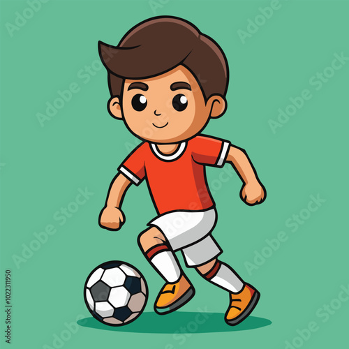 Cute Kid Playing Soccer Cartoon Vector Icon Illustration