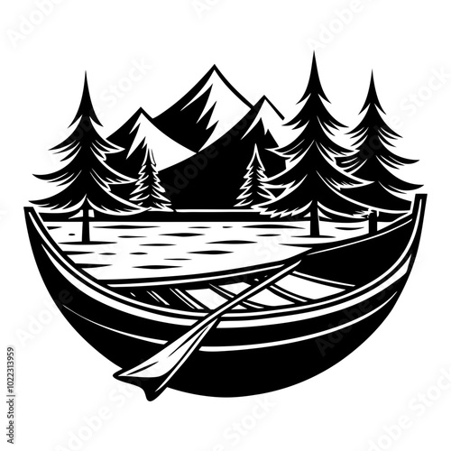 Canoe Boat Mountain Cut File Outdoor Canoeing Vector Graphic Silhouette