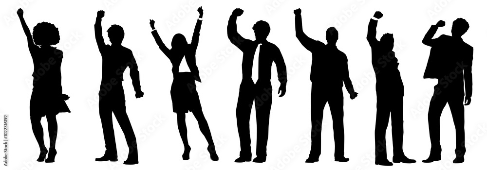 silhouette 2d graphic of business people cheering png cut out element set silhouette 2d graphic of business people cheering png cut out element set