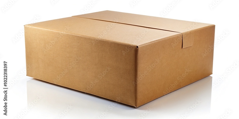 A realistic brown cardboard box, set against a white background, serves as an ideal representation for packaging and shipping, emphasizing utility and modern logistics. A realistic brown cardboard box, set against a white background, serves as an ideal representation for packaging and shipping, emphasizing utility and modern logistics.