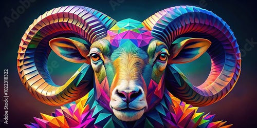 A polygonal ram head illustration, artistically assembled from geometric fragments, exemplifies innovative digital artistry through its bold lines and unique visual appeal.