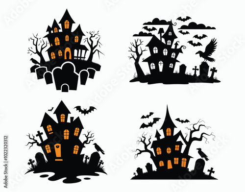 Halloween Haunted House and Cemetery Vector EPS Template