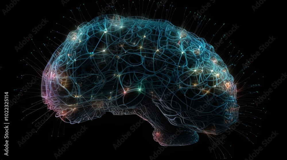 A brain with many lines and colors A brain with many lines and colors