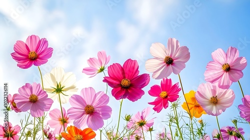 Vibrant Wildflower Meadow in Full Bloom Under Bright Blue Sky Showcasing the Colors and Beauty of Natural Landscapes