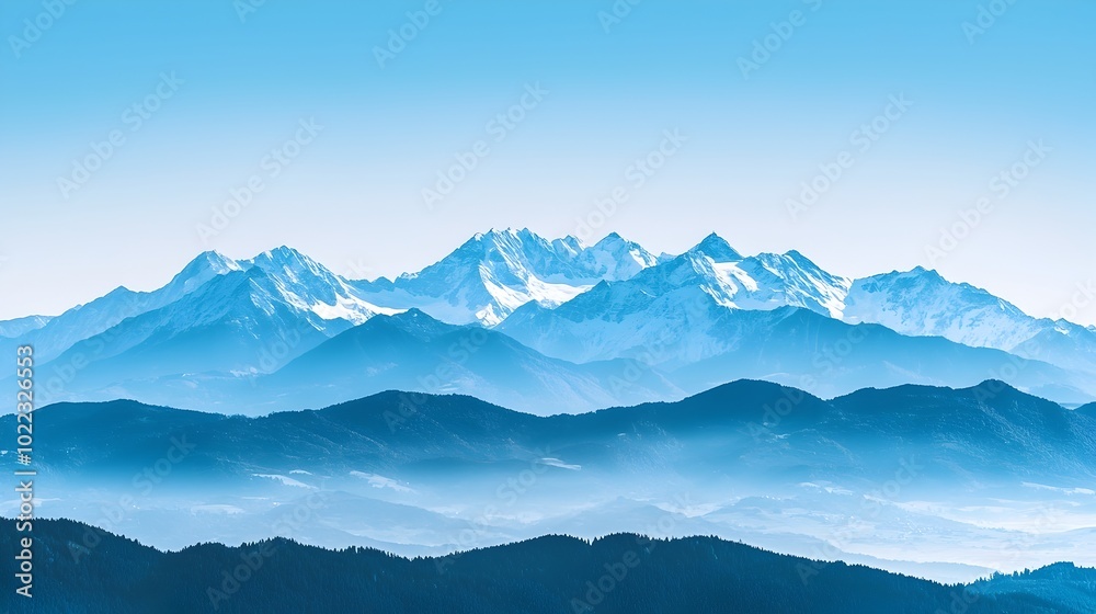 Breathtaking photograph capturing the majestic snow capped peaks of a vast mountain range against a clear blue sky highlighting the grandeur and serene beauty of the natural landscape Breathtaking photograph capturing the majestic snow capped peaks of a vast mountain range against a clear blue sky highlighting the grandeur and serene beauty of the natural landscape