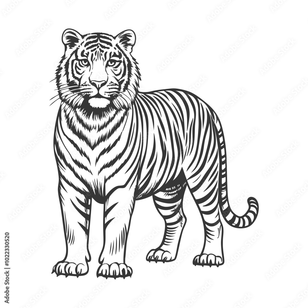 Obraz premium tiger drawing hand drawn vector illustration