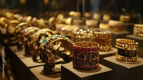 Festive intricately designed armlets showcased in a heritage exhibition with traditional craftsmanship and cultural artifacts enhancing the presentation of these accessories