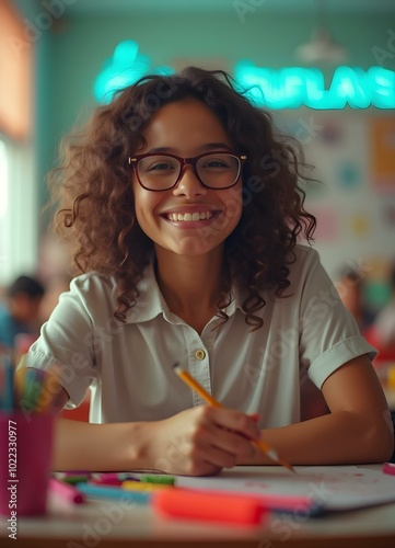 Portrait of a happy girl at the classroom