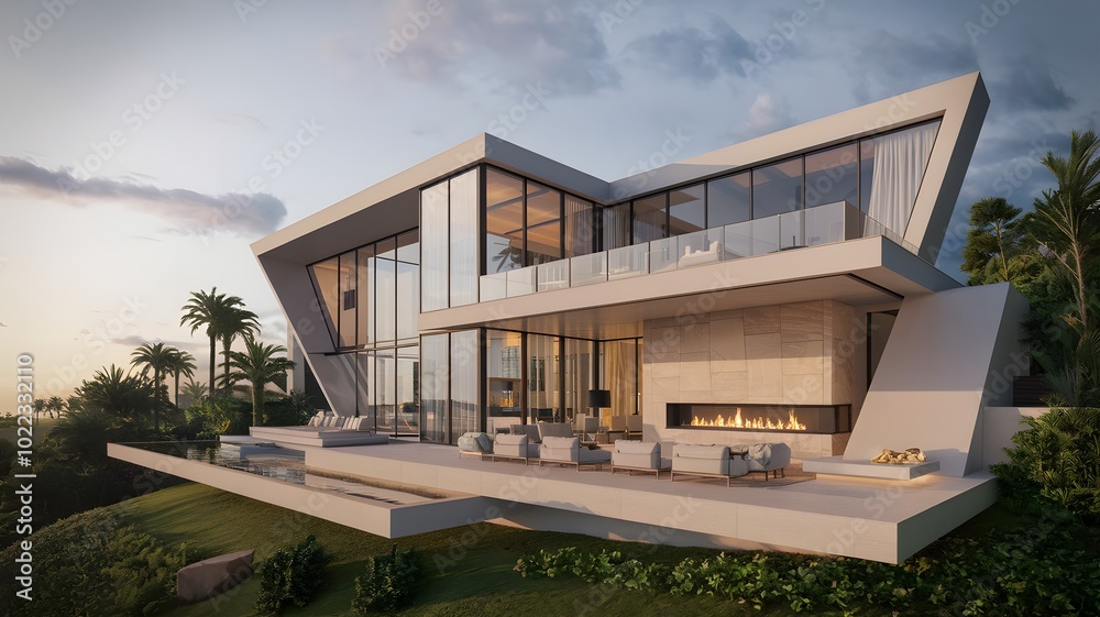 A Stunning Modern Luxury Home with Sharp Geometric Architectural Design and Expansive Glass Facade A Stunning Modern Luxury Home with Sharp Geometric Architectural Design and Expansive Glass Facade
