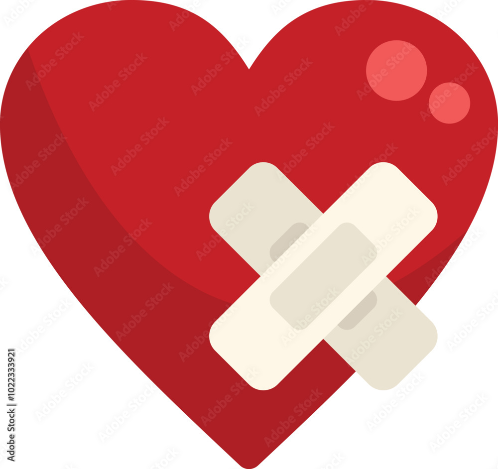 Red heart with a bandage is showing the concept of healing from heartbreak Red heart with a bandage is showing the concept of healing from heartbreak