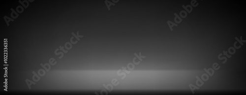 Black studio scene background. Dark room surface. Limbo esthetic backdrop for poster, banner, display, mockup, presentation template, showcase, product design. Vector black shelf wallpaper