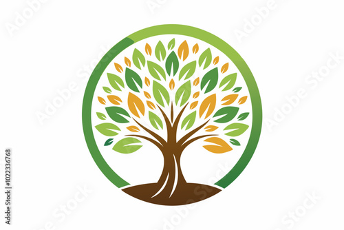 Circle Tree vector logo this beautiful tree is a symbol of life, beauty, growth, strength, and good health on a white background