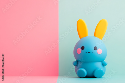 rabbit rubber toy with copy space background photo