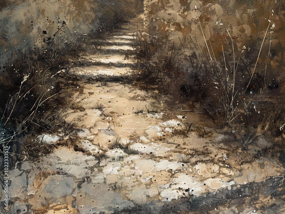 Stone Path Through the Wildflowers: A Rustic Landscape Painting Stone Path Through the Wildflowers: A Rustic Landscape Painting