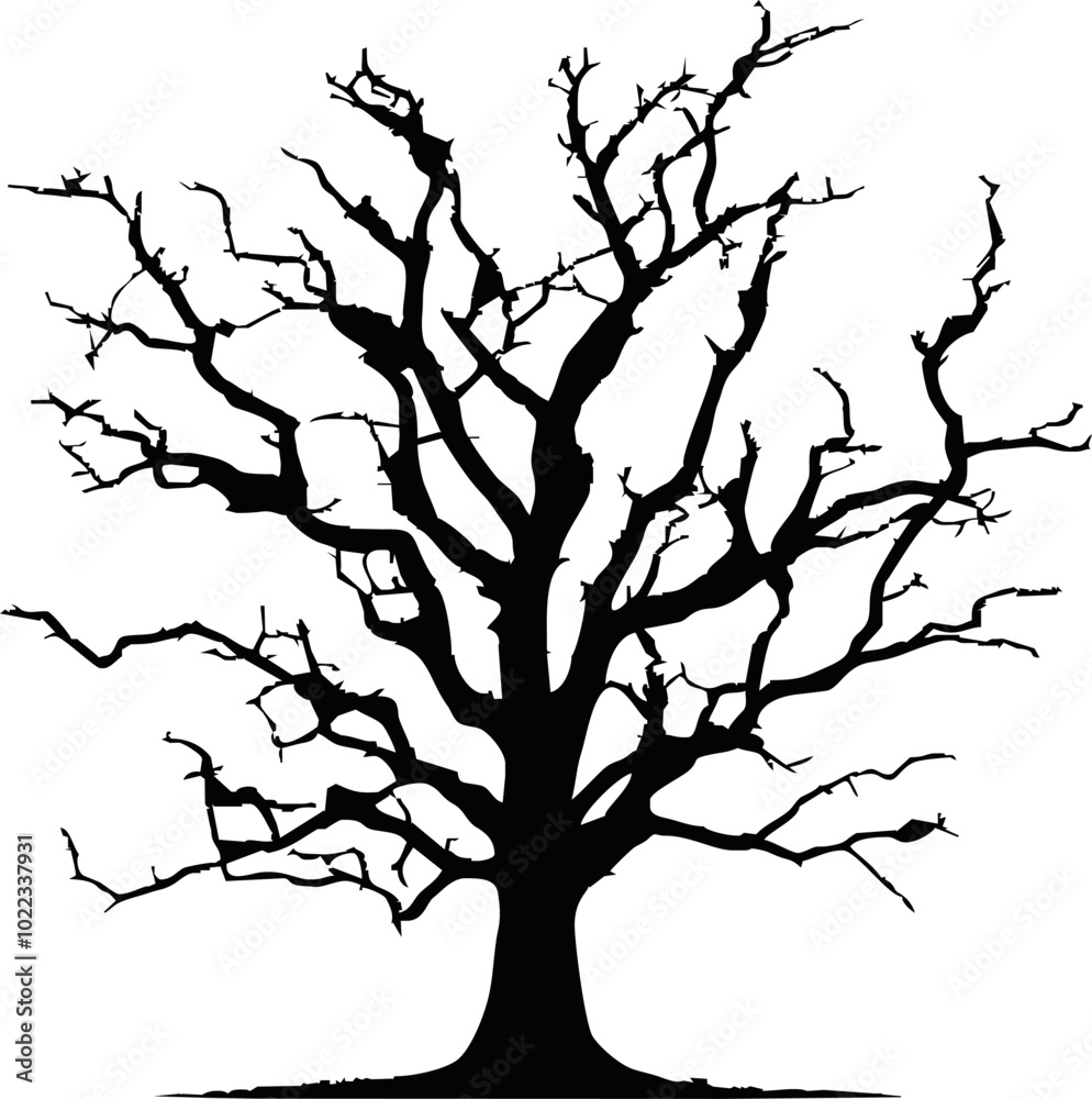 Old dry, bare tree. Black silhouette. Sketch hand drawn. Isolated on white background. Vector illustration Old dry, bare tree. Black silhouette. Sketch hand drawn. Isolated on white background. Vector illustration