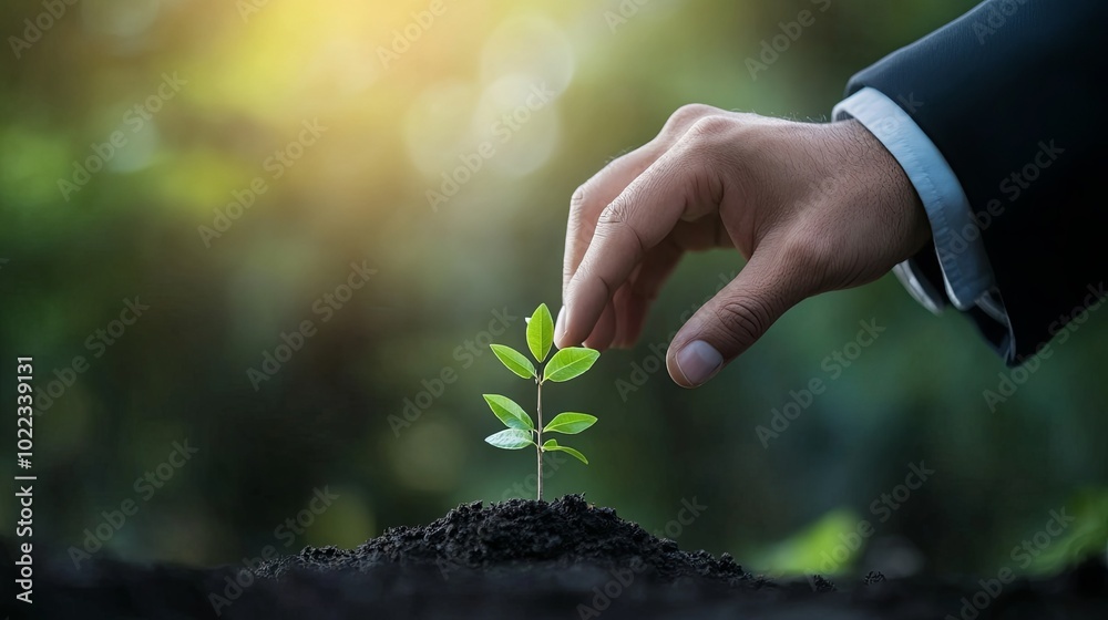 Fototapeta premium Nurturing a young plant for a sustainable future