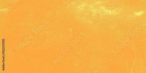 Yellow orange halftone pattern. Retro comic gradient background. Square pixilated dot cartoon texture. Pop art faded gradient pattern