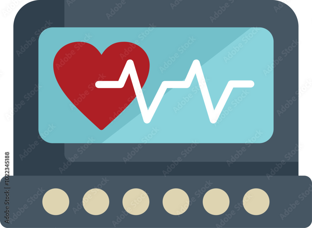 Medical laptop showing heartbeat rate icon, medical test results concept Medical laptop showing heartbeat rate icon, medical test results concept