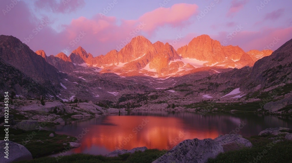 Mountain Lake Reflecting Colorful Sunset Sky Mountain Lake Reflecting Colorful Sunset Sky