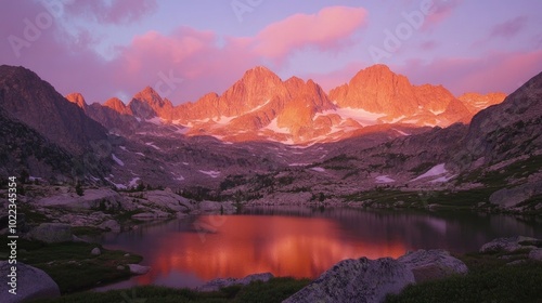 Mountain Lake Reflecting Colorful Sunset Sky