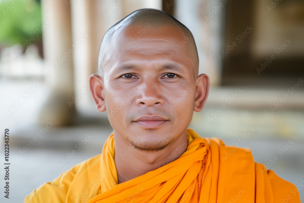 Portrait of a monk in traditional orange robe Stock Photo | Adobe Stock