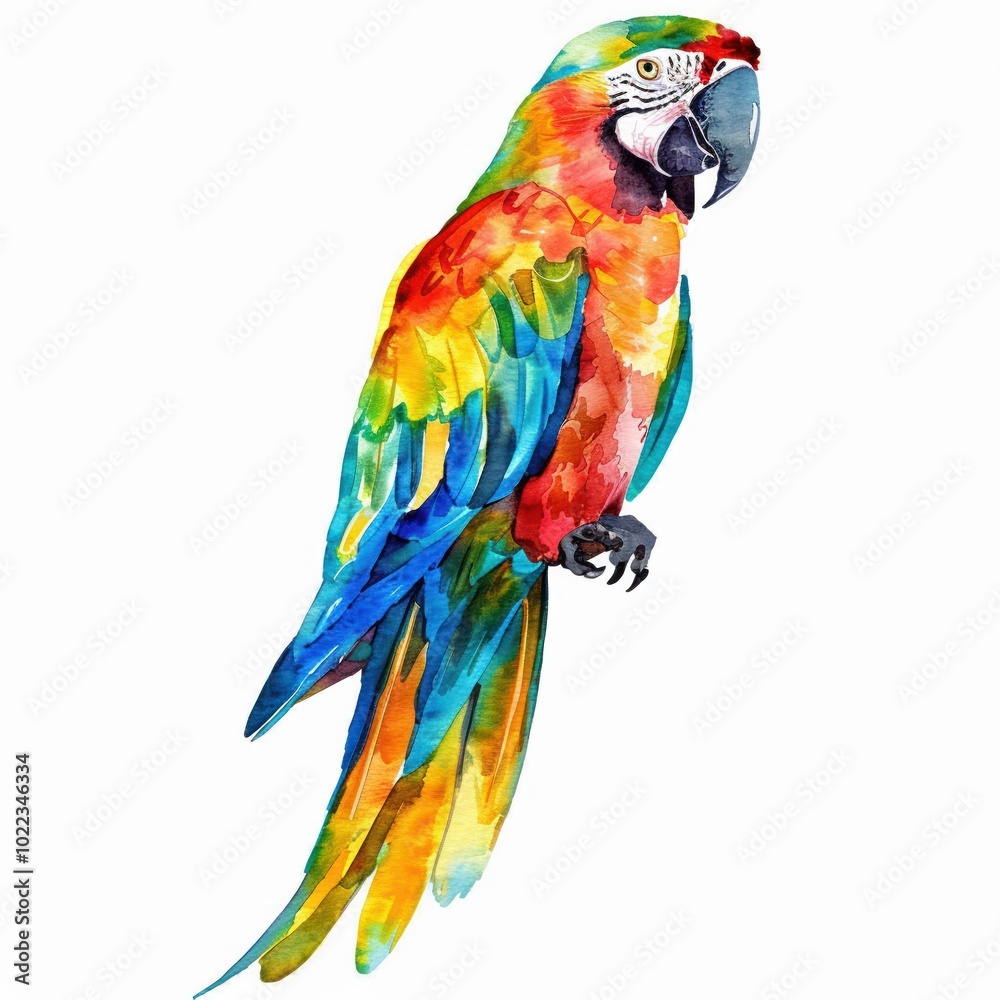 Fototapeta premium Watercolor clipart of a tropical parrot vivid and colorful