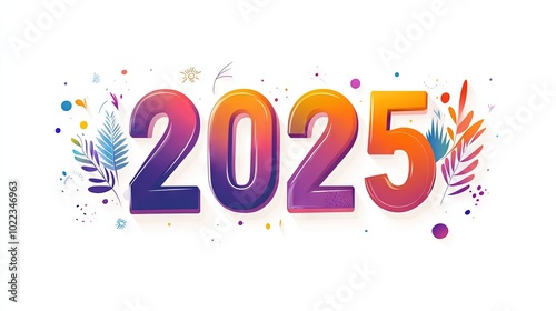 "2025" written in bold font, gradient color on white background, vector style illustration, 