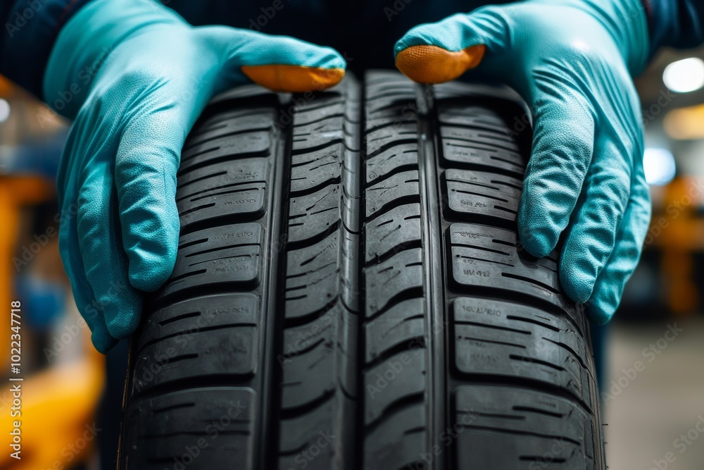 custom made wallpaper toronto digitalClose-up of mechanic hands holding a new car tire in an auto shop dedicated to tire replacement for various seasons