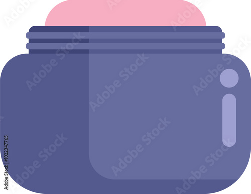 Purple cosmetic cream jar open showing the pink cream inside, isolated on white