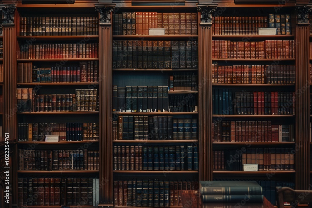 Wooden shelves display an extensive array of textbooks and academic literature, creating an inviting atmosphere for study and research. Generative AI Wooden shelves display an extensive array of textbooks and academic literature, creating an inviting atmosphere for study and research. Generative AI