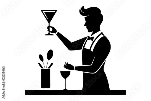 Bartender makes a cocktail | vector silhouette illustration on white background