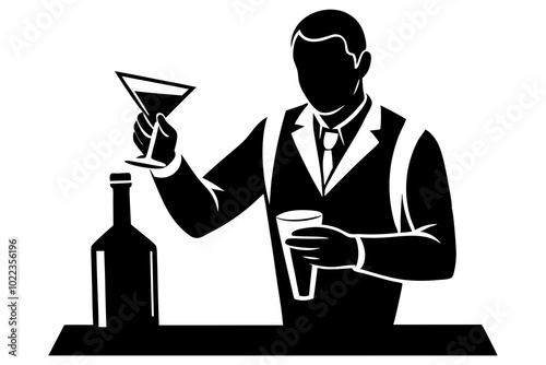 Bartender makes a cocktail | vector silhouette illustration on white background