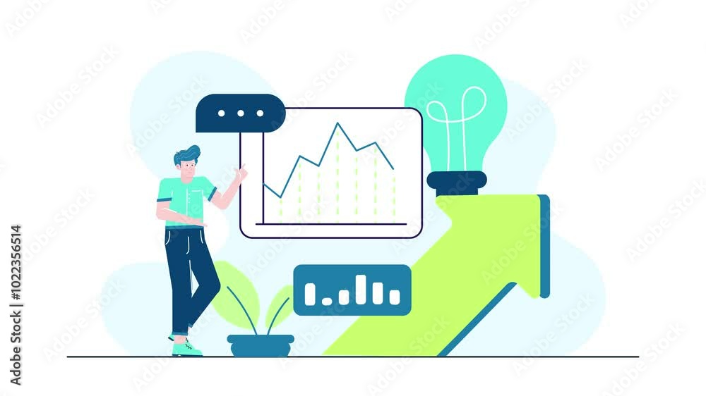 a businessman analyzing data with growth chart and light bulb symbolizing innovation and success in business development and strategy illustration animated video a businessman analyzing data with growth chart and light bulb symbolizing innovation and success in business development and strategy illustration animated video