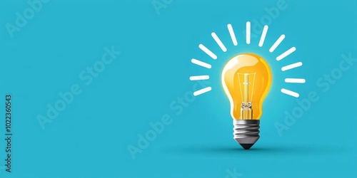 Bright light bulb, glowing against a blue background