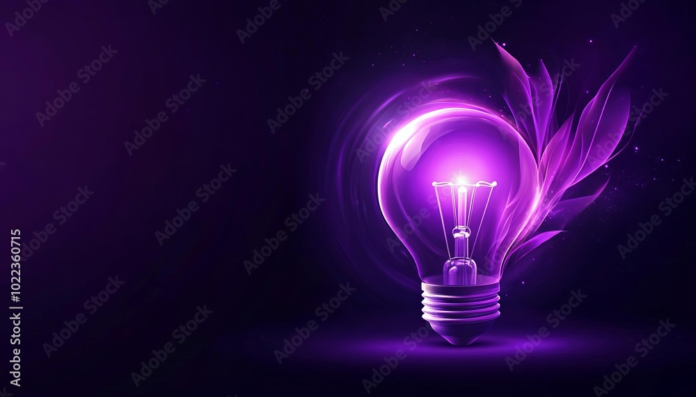 Purple glowing light bulb with abstract design, white isolate background Purple glowing light bulb with abstract design, white isolate background