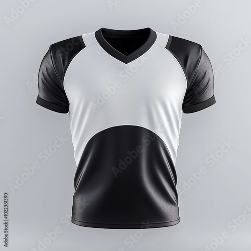 Black white blank jersey mockup football soccer footy Gridiron shirt top template v neck sportswear athletic uniform copy space design concept front view isolated apparel clothing teamwear