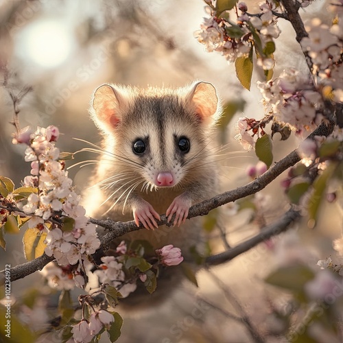 opossum isolated on spring background