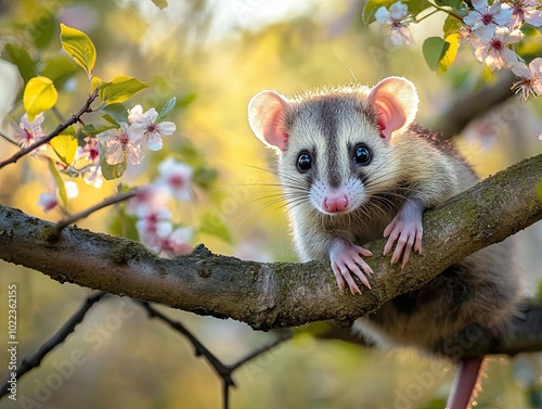 opossum isolated on spring background