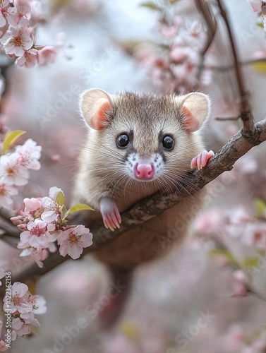 opossum isolated on spring background