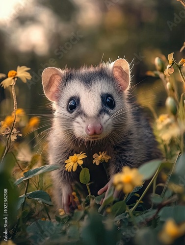 opossum isolated on spring background