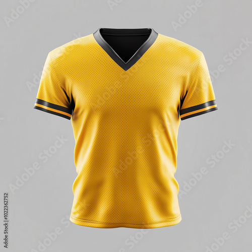Bright yellow jersey v neck blank team shirt isolated sportswear mockup footy Gridiron top template uniform football soccer rugby nrl custom design fitness apparel copy space front view concept