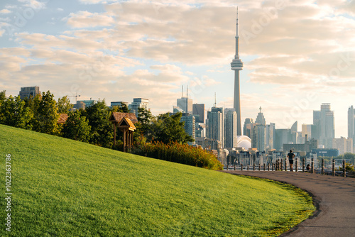 Early morning on a pedestrian path in Toronto, Ontario photo