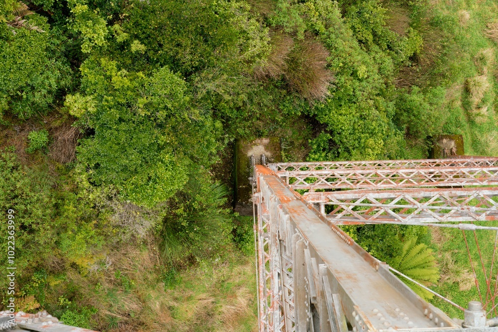 Top View from Steel Bridge Girder Extending into Forest - Industrial Meets Nature Top View from Steel Bridge Girder Extending into Forest - Industrial Meets Nature