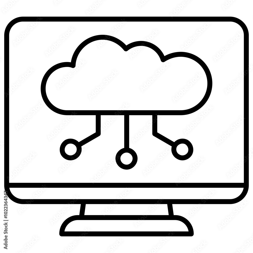 Digital Cloud Icon, Network, Cloud, Cloud Service, Networking., lined icon vector, black and white outline icon symbol. Digital Cloud Icon, Network, Cloud, Cloud Service, Networking., lined icon vector, black and white outline icon symbol.